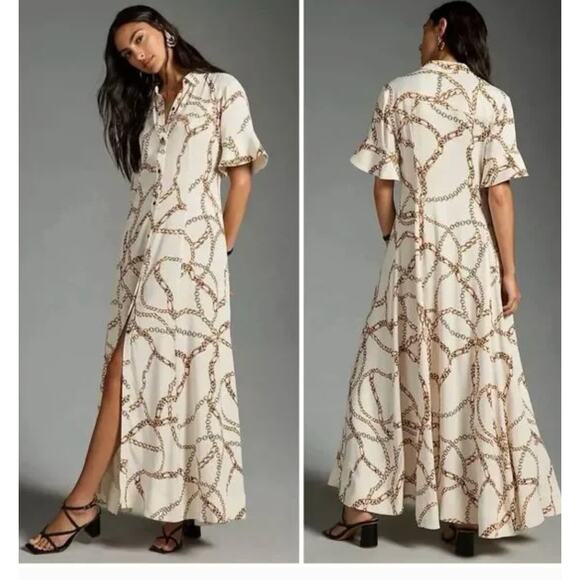 Maeve Dresses & Skirts - Maeve Dress XS Chain Printed Short Sleeve Maxi White Elegant Party Chic Classic